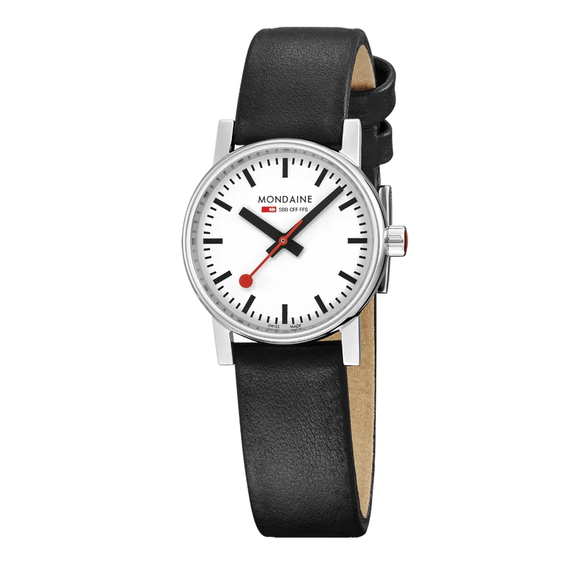 Mondaine evo2 MSE.30110.LBV Damenuhr Schwarz • Saphirglas • Veganes Traubenleder