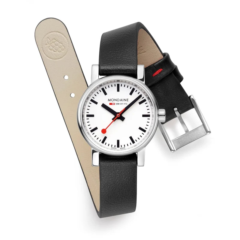 Mondaine evo2 MSE.26110.LBV Damenuhr Schwarz • Saphirglas • Veganes Traubenleder-Armband