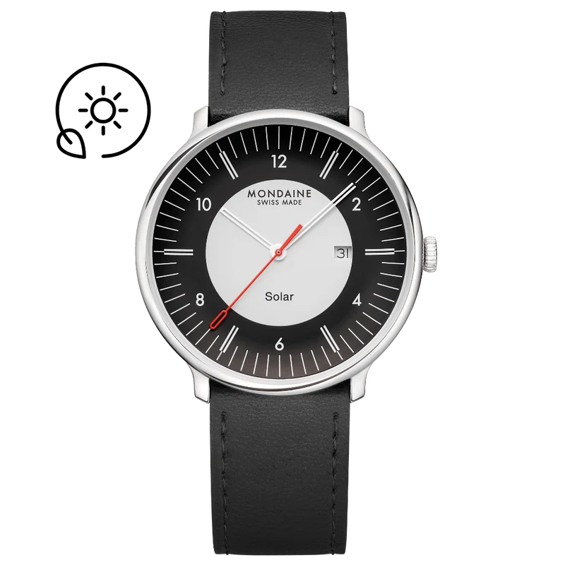 Mondaine Doppio Solar MLE.41920.LBV Herrenuhr Schwarz • Saphirglas • Solarbetrieb