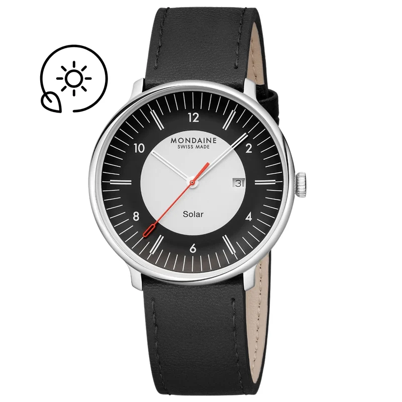 Mondaine Doppio Solar MLE.41920.LBV Herrenuhr Schwarz • Saphirglas • Solarbetrieb