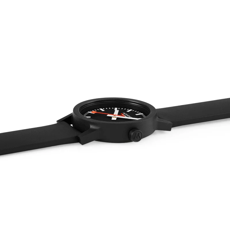 Mondaine essence MS1.32120.RB Damen Armbanduhr Schwarz • Veganes Kautschukarmband • Swiss Made Quarzwerk
