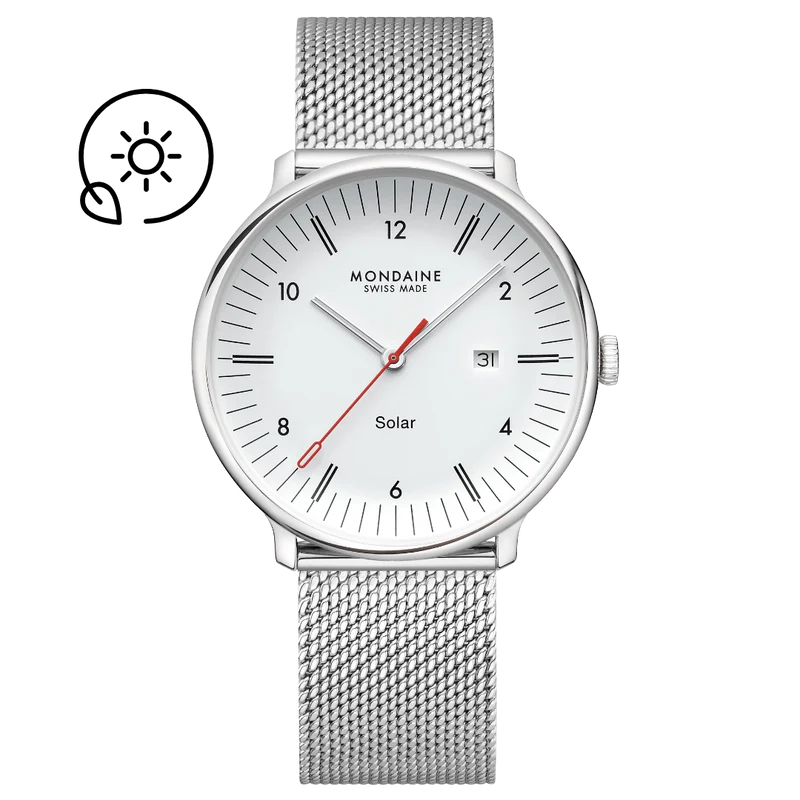 Mondaine Doppio Solar MLE.41910.SM Herrenuhr Silber • Saphirglas • Solaruhrwerk