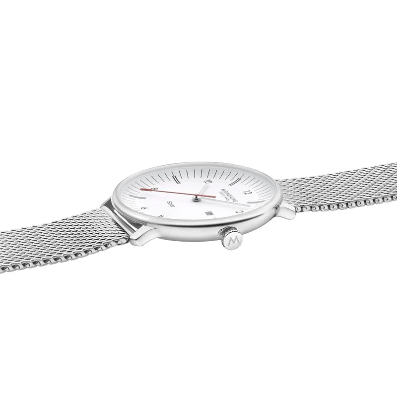 Mondaine Doppio Solar MLE.41910.SM Herrenuhr Silber • Saphirglas • Solaruhrwerk