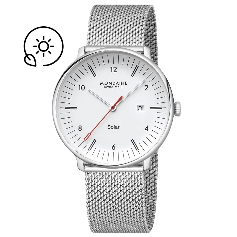 Mondaine Doppio Solar MLE.41910.SM Herrenuhr Silber • Saphirglas • Solaruhrwerk