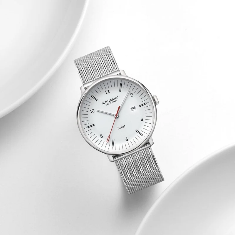 Mondaine Doppio Solar MLE.41910.SM Herrenuhr Silber • Saphirglas • Solaruhrwerk
