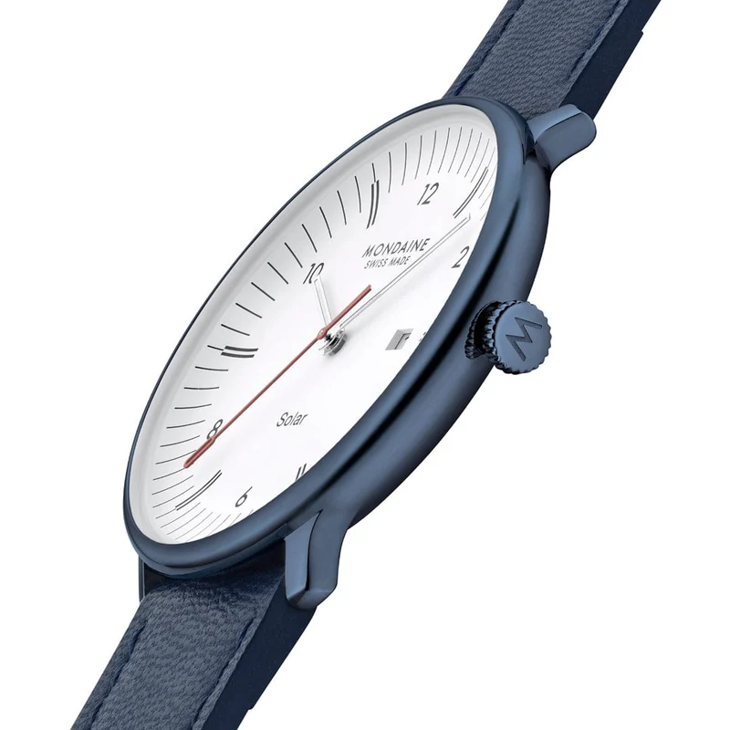 Mondaine Doppio Solar MLE.41910.LQV Herrenuhr Blau • Solarwerk Ronda 215 • Saphirglas