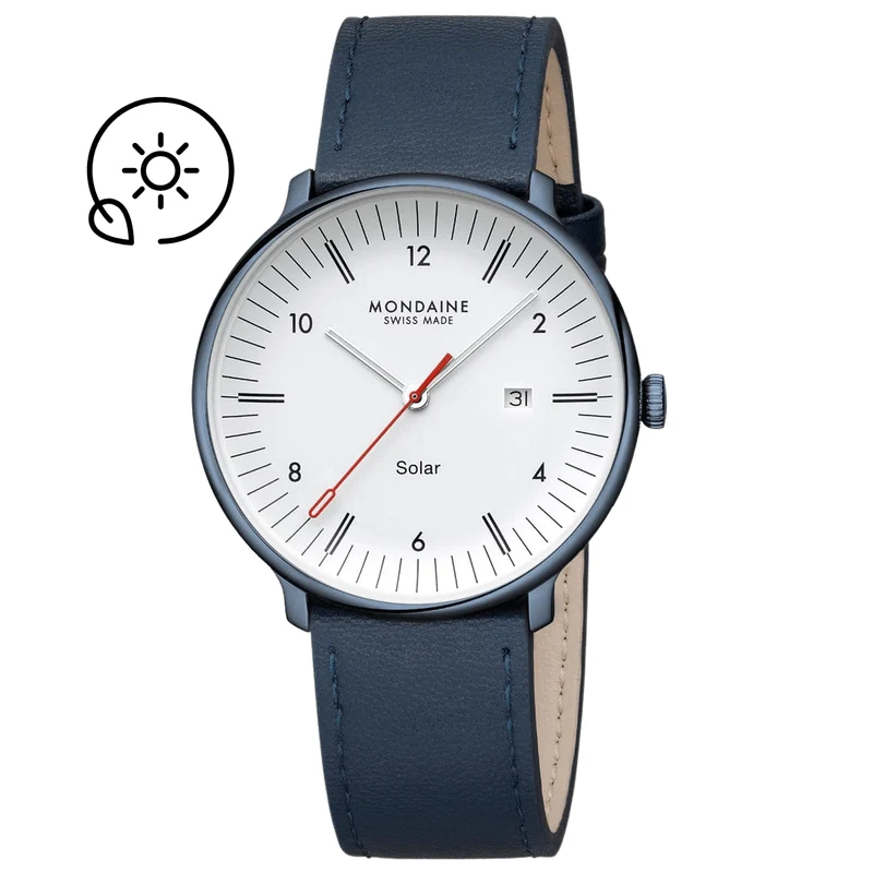 Mondaine Doppio Solar MLE.41910.LQV Herrenuhr Blau • Solarwerk Ronda 215 • Saphirglas