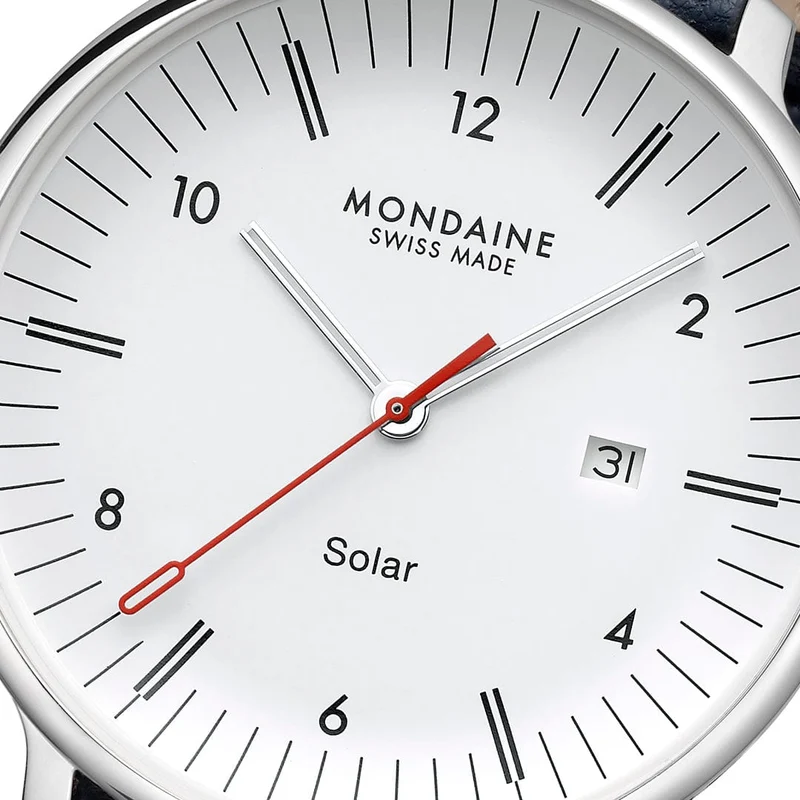Mondaine Doppio Solar MLE.41910.LDV Herrenuhr Blau • Saphirglas mit Antireflexbeschichtung • Veganes Apfelleder