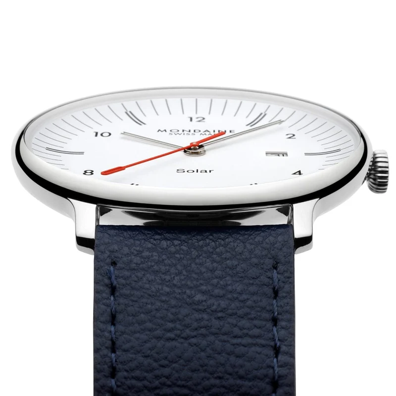 Mondaine Doppio Solar MLE.41910.LDV Herrenuhr Blau • Saphirglas mit Antireflexbeschichtung • Veganes Apfelleder