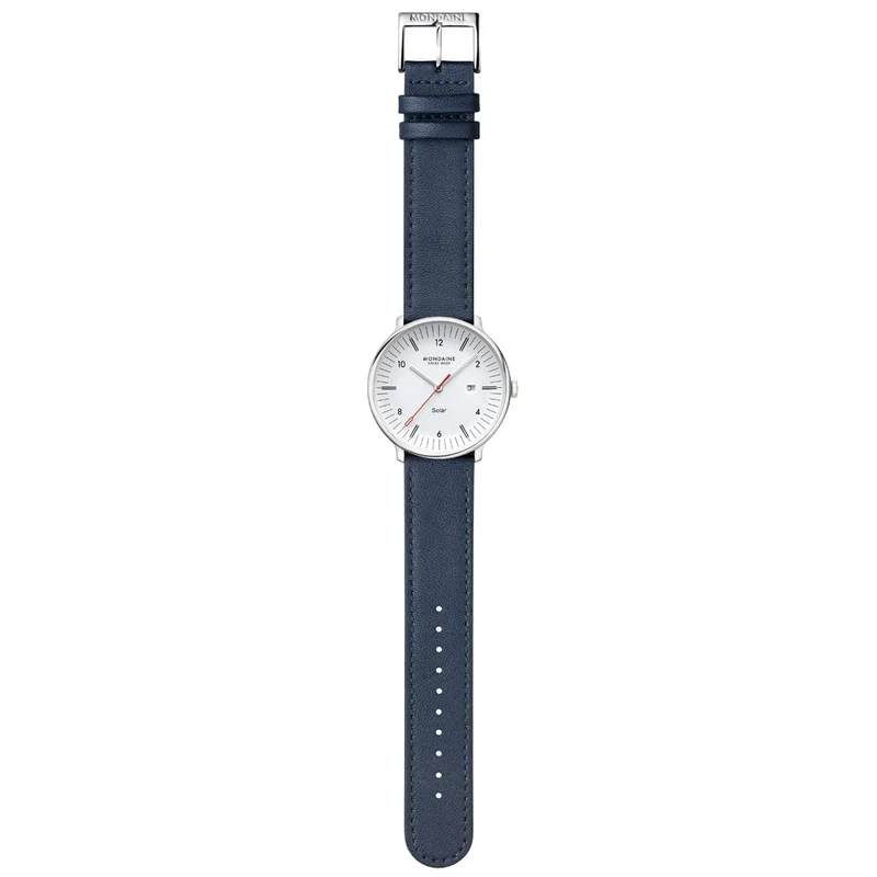 Mondaine Doppio Solar MLE.41910.LDV Herrenuhr Blau • Saphirglas mit Antireflexbeschichtung • Veganes Apfelleder