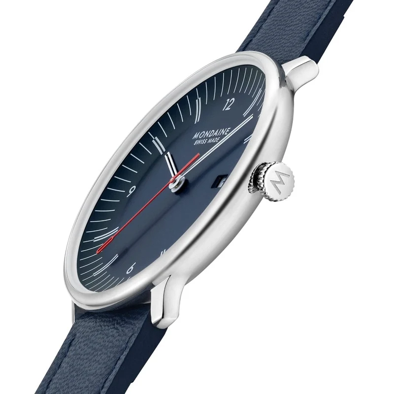 Mondaine Doppio MLE.41240.LQV.SET Herrenuhr Blau • Saphirglas mit Antireflexbeschichtung • Schweizer Quarzwerk