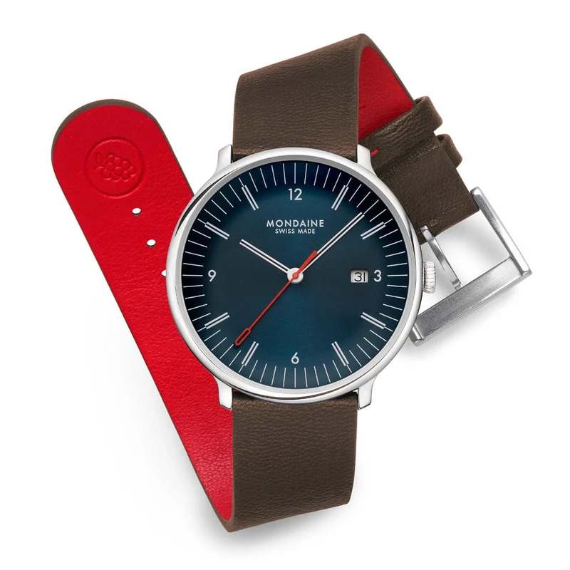 Mondaine Doppio MLE.41240.LGV Herrenuhr Braun • Saphirglas • Swiss Made