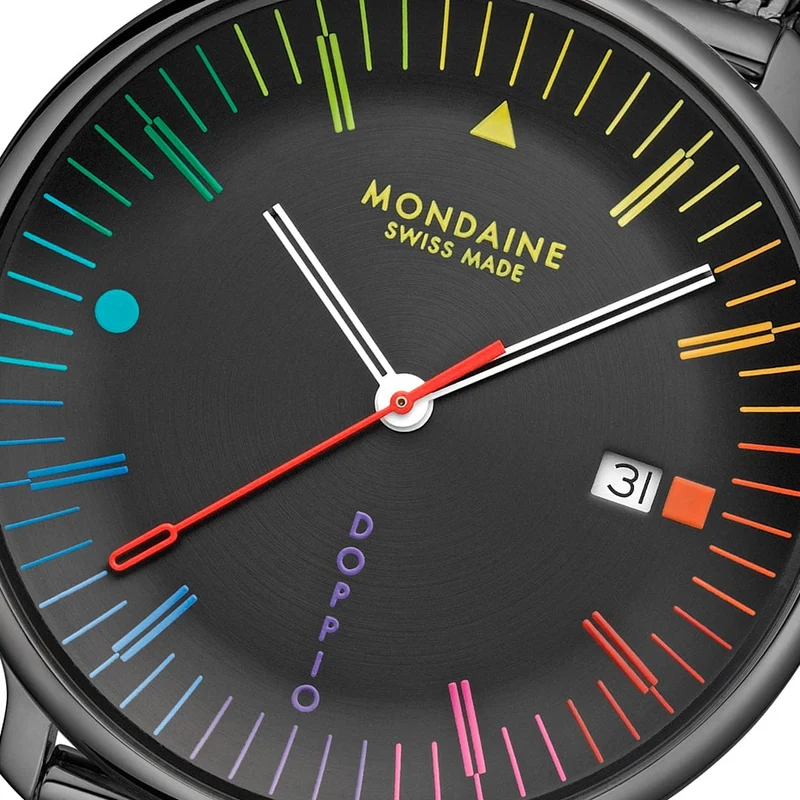 Mondaine Doppio MLE.41221.SM Herrenuhr Dunkelgrau • Saphirglas • Swiss Made Quarzwerk
