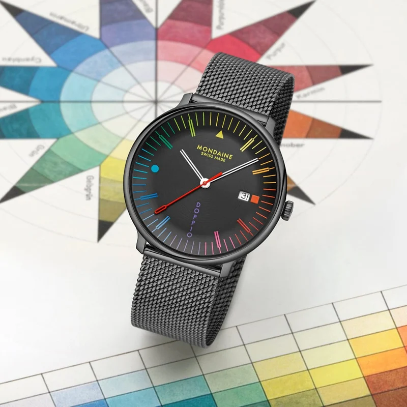Mondaine Doppio MLE.41221.SM Herrenuhr Dunkelgrau • Saphirglas • Swiss Made Quarzwerk