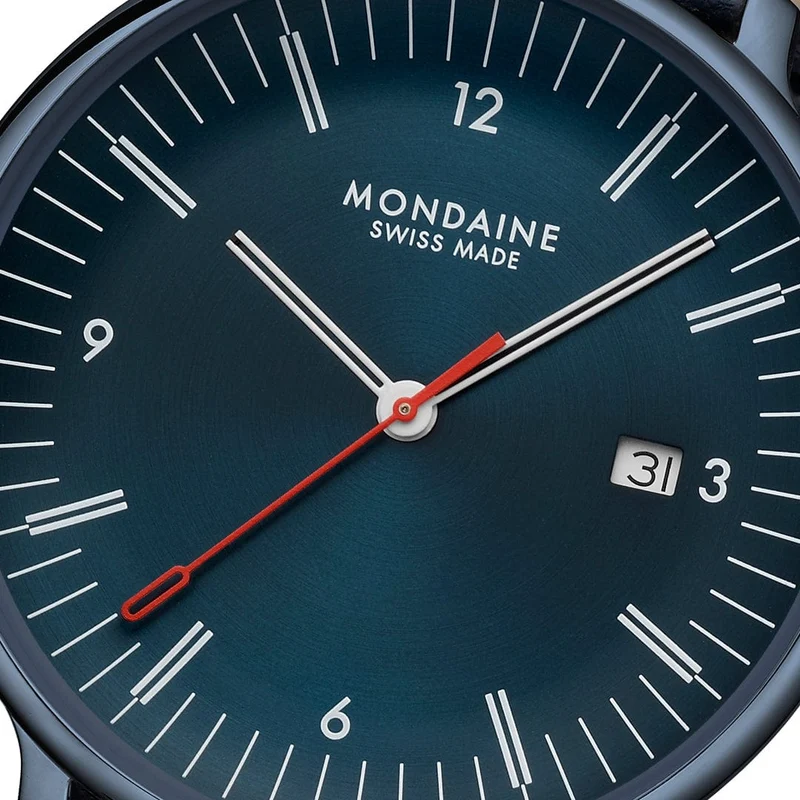 Mondaine Doppio MLE.41240.LDV Herrenuhr Blau • Saphirglas mit Antireflexbeschichtung • Schweizer Quarzwerk