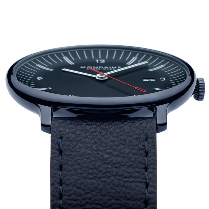 Mondaine Doppio MLE.41240.LDV Herrenuhr Blau • Saphirglas mit Antireflexbeschichtung • Schweizer Quarzwerk
