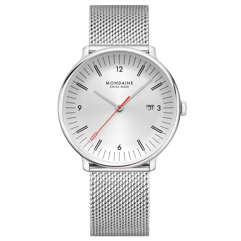 Mondaine Doppio MLE.41210.SM Herrenuhr Silber • Saphirglas mit Antireflexbeschichtung • Schweizer Quarzwerk RONDA 515 RL