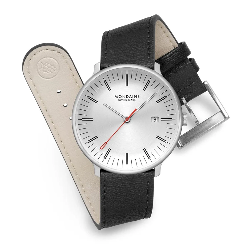 Mondaine Doppio MLE.41210.LBV Herrenuhr Schwarz • Saphirglas mit Antireflexbeschichtung • Swiss Made Quarzwerk