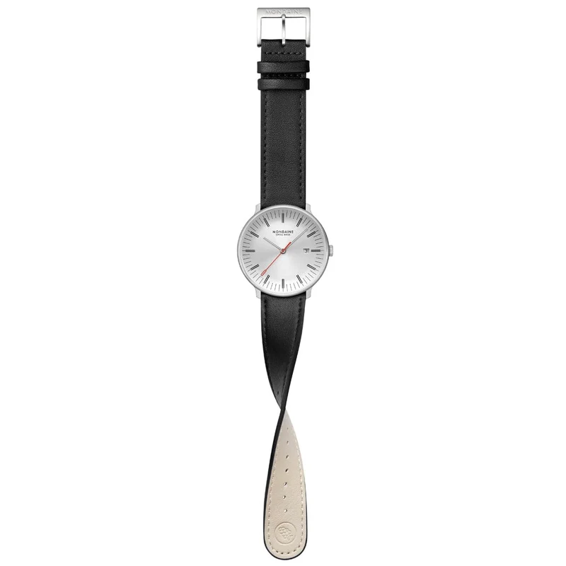 Mondaine Doppio MLE.41210.LBV Herrenuhr Schwarz • Saphirglas mit Antireflexbeschichtung • Swiss Made Quarzwerk