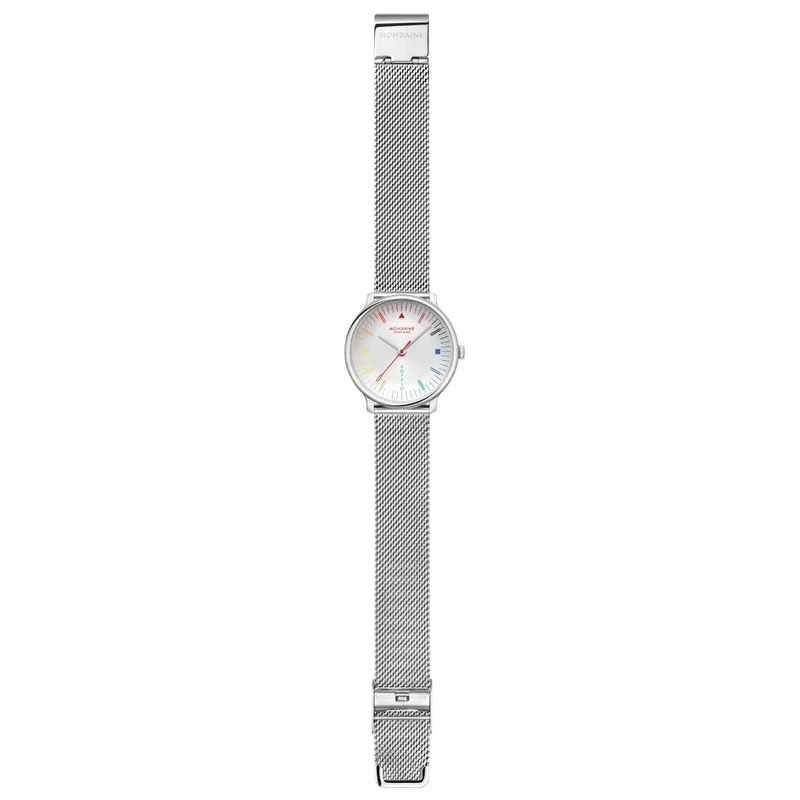 Mondaine Doppio MLE.33112.SM Damen Armbanduhr Silber • Saphirglas mit Antireflexbeschichtung • Swiss Made Quarzwerk
