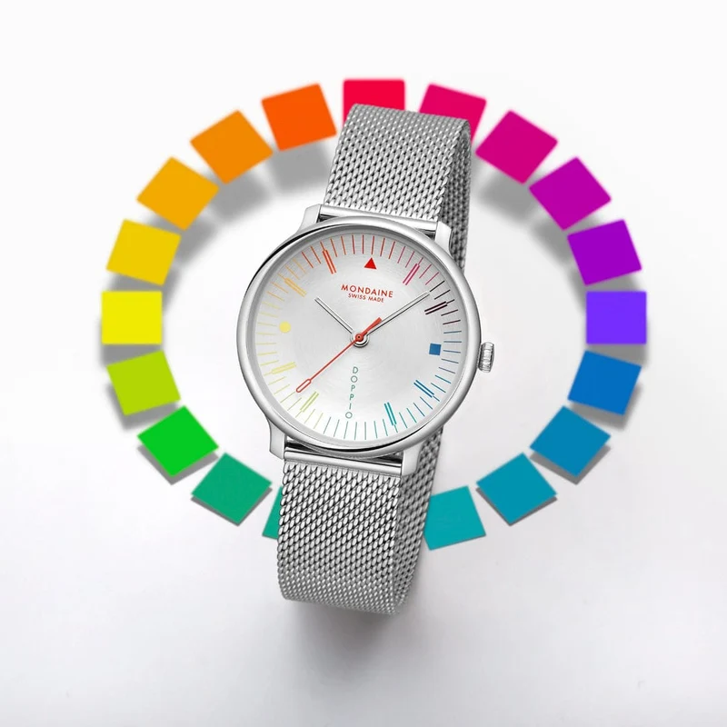 Mondaine Doppio MLE.33112.SM Damen Armbanduhr Silber • Saphirglas mit Antireflexbeschichtung • Swiss Made Quarzwerk