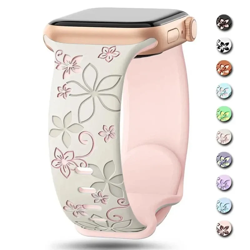 Siliconen Smartwatch Bandje Bloemenprint Verstelbaar Polsband Sportief Comfortabel Dagelijks Gebruik | Sansoti