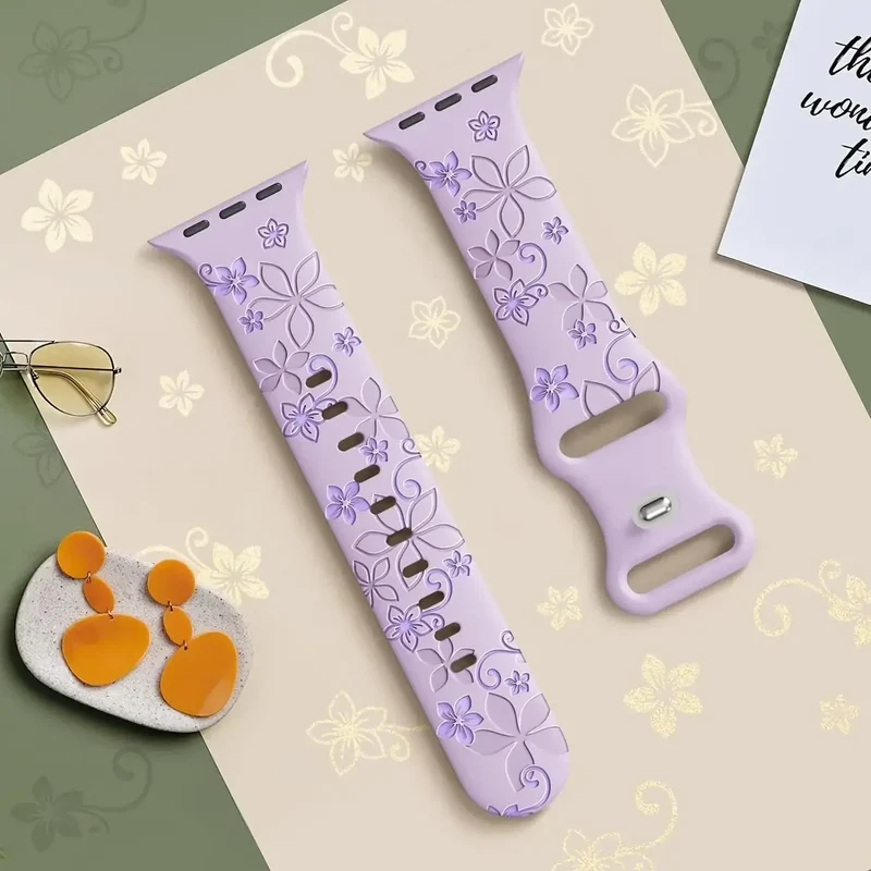 Siliconen Smartwatch Bandje Bloemenprint Verstelbaar Polsband Sportief Comfortabel Dagelijks Gebruik | Sansoti