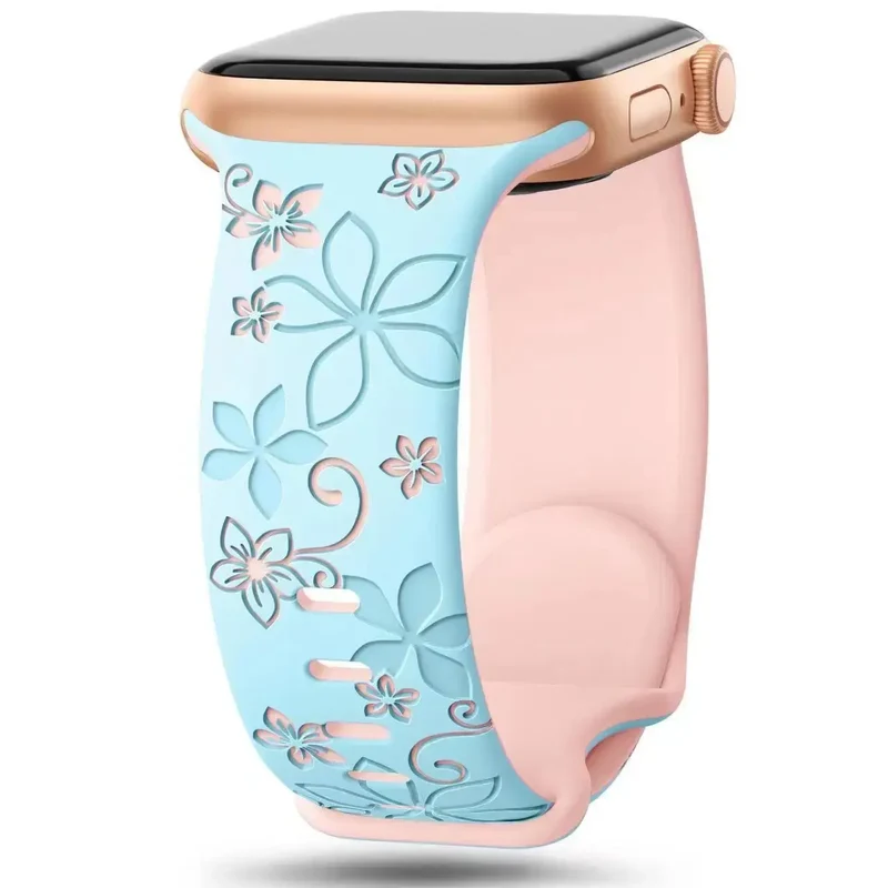 Siliconen Smartwatch Bandje Bloemenprint Verstelbaar Polsband Sportief Comfortabel Dagelijks Gebruik | Sansoti