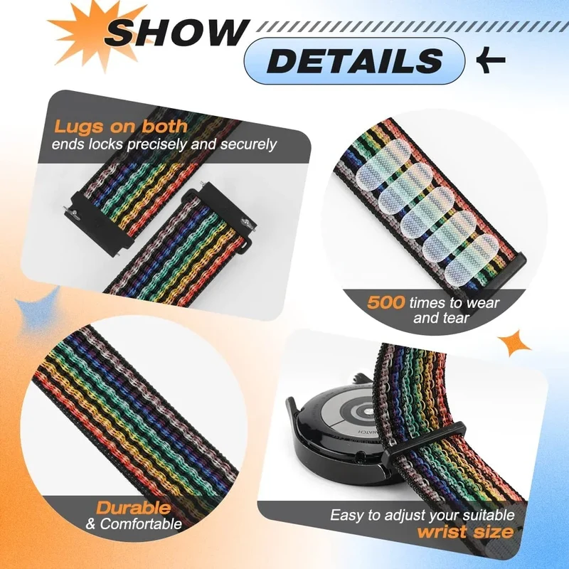 Verstelbare Nylon Sportband voor Smartwatch 20mm 22mm Ademend Polsband Sporthorloge Lichtgewicht Fitness | Sansoti