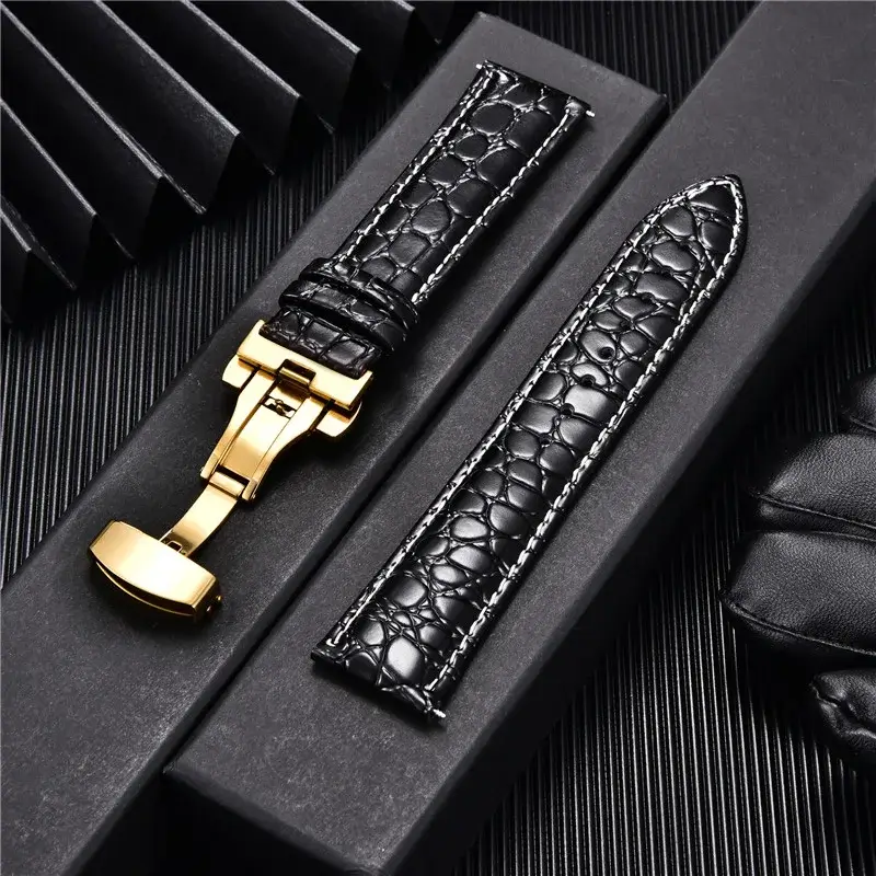 Leren Smartwatchband Krokodillenprint Premium Leer Vochtwerende Sportband Elegante Polsband Verstelbaar | Sansoti