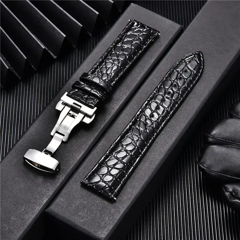 Leren Smartwatchband Krokodillenprint Premium Leer Vochtwerende Sportband Elegante Polsband Verstelbaar | Sansoti