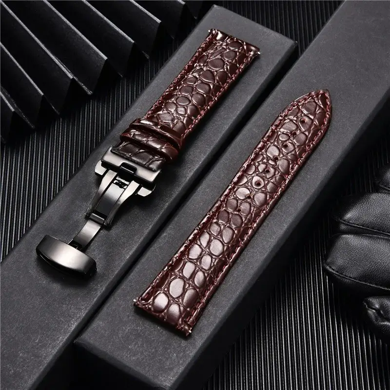 Leren Smartwatchband Krokodillenprint Premium Leer Vochtwerende Sportband Elegante Polsband Verstelbaar | Sansoti