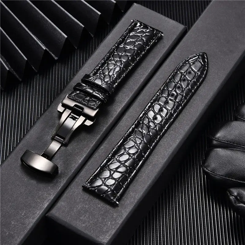 Leren Smartwatchband Krokodillenprint Premium Leer Vochtwerende Sportband Elegante Polsband Verstelbaar | Sansoti