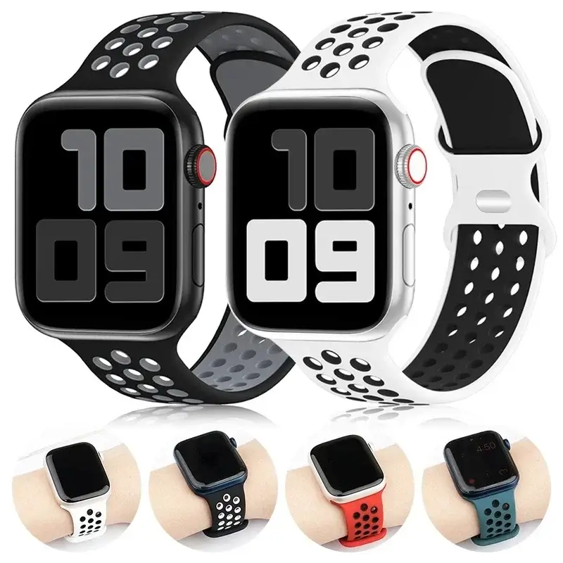 Siliconen Smartwatch Bandje - Ademend Sportbandje met Dubbele Kleuren voor 38mm tot 49mm Horloges Unisex | Sansoti