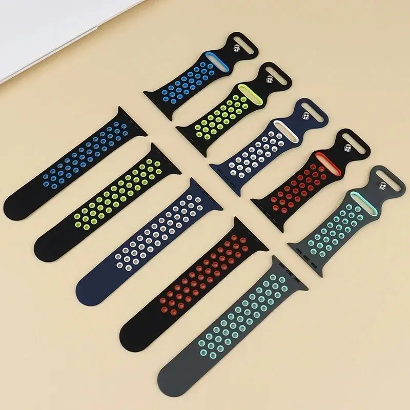 Siliconen Smartwatch Bandje - Ademend Sportbandje met Dubbele Kleuren voor 38mm tot 49mm Horloges Unisex | Sansoti