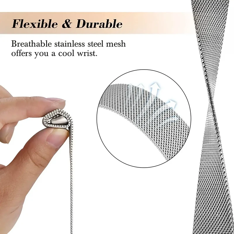 Magnetische Mesh Smartwatch Band voor Actieve Tracking Horloges RVS Verstelbaar Stijlvol Metalen Polsband | Sansoti