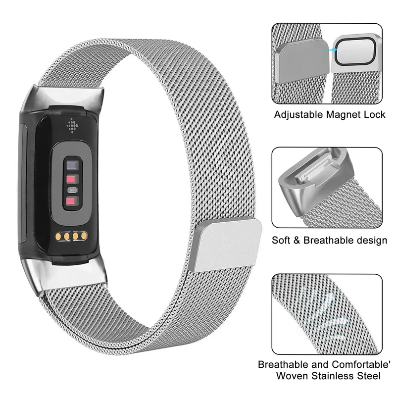 Magnetische Mesh Smartwatch Band voor Actieve Tracking Horloges RVS Verstelbaar Stijlvol Metalen Polsband | Sansoti
