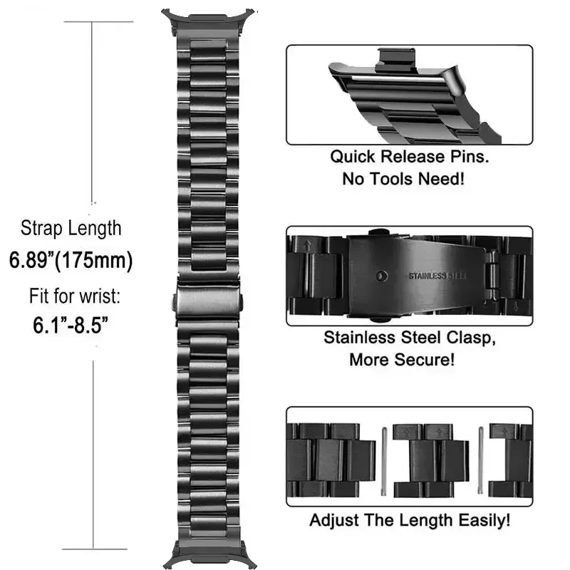 Roestvrijstalen Horlogeband 22cm Verstelbaar Schakelband Metaal Smartwatch Polsband Universeel Compatibel | Sansoti