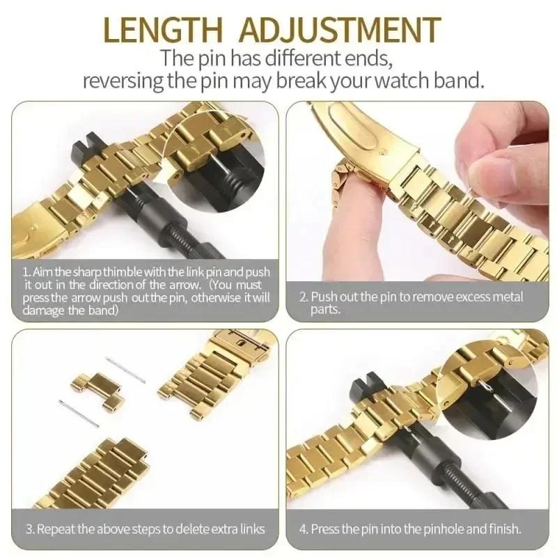 Roestvrijstalen Horlogeband 22cm Verstelbaar Schakelband Metaal Smartwatch Polsband Universeel Compatibel | Sansoti