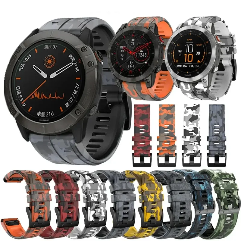 Siliconen Horloge Bandje Camouflage Print Verstelbaar Sportief 22mm 26mm Verwisselbaar Polsband Unisex | Sansoti