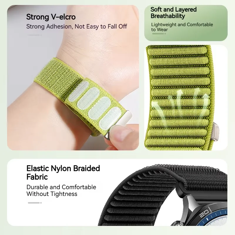Nylon Smartwatch Bandje 21cm Verstelbaar Ademend Sportief voor Sporthorloges 20mm 22mm Polsband Unisex | Sansoti