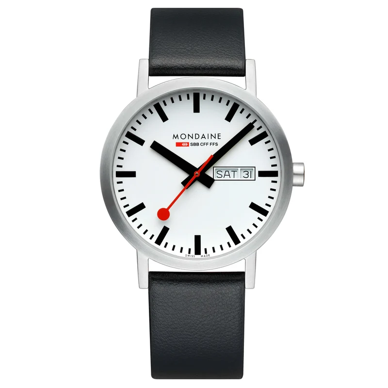 Mondaine Classic A667.30360.11SBBV Herrenuhr Schwarz • Schweizer Quarzwerk • Veganes Traubenleder