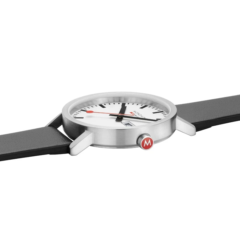 Mondaine Classic A667.30360.11SBBV Herrenuhr Schwarz • Schweizer Quarzwerk • Veganes Traubenleder