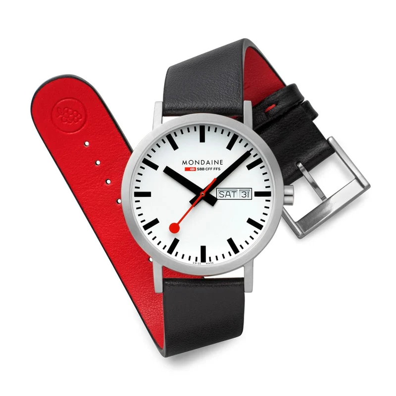 Mondaine Classic A667.30360.11SBBV Herrenuhr Schwarz • Schweizer Quarzwerk • Veganes Traubenleder