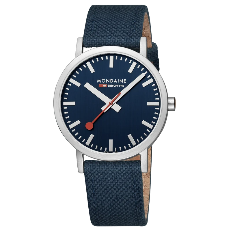 Mondaine Classic A660.30360.40SBD Herrenuhr Tiefseeblau • Schweizer Quarzwerk • Recyceltes Textilarmband