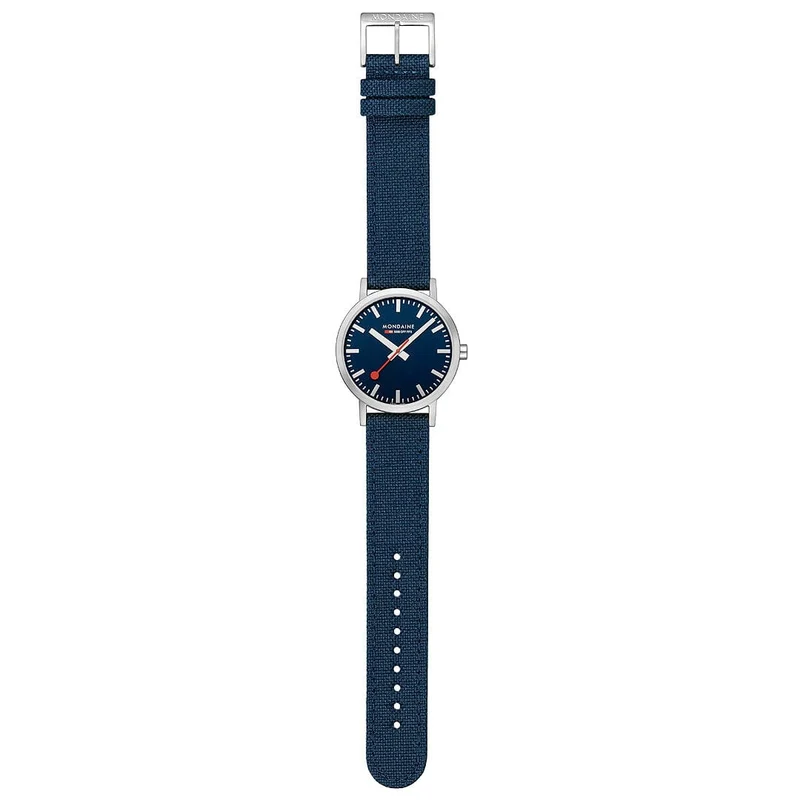 Mondaine Classic A660.30360.40SBD Herrenuhr Tiefseeblau • Schweizer Quarzwerk • Recyceltes Textilarmband