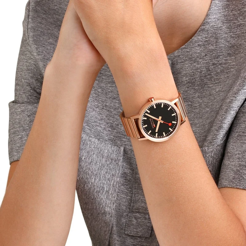 Mondaine Classic A660.30360.16SBR Herrenuhr Schwarz/Roségold • Schnellwechselsystem • Swiss Made