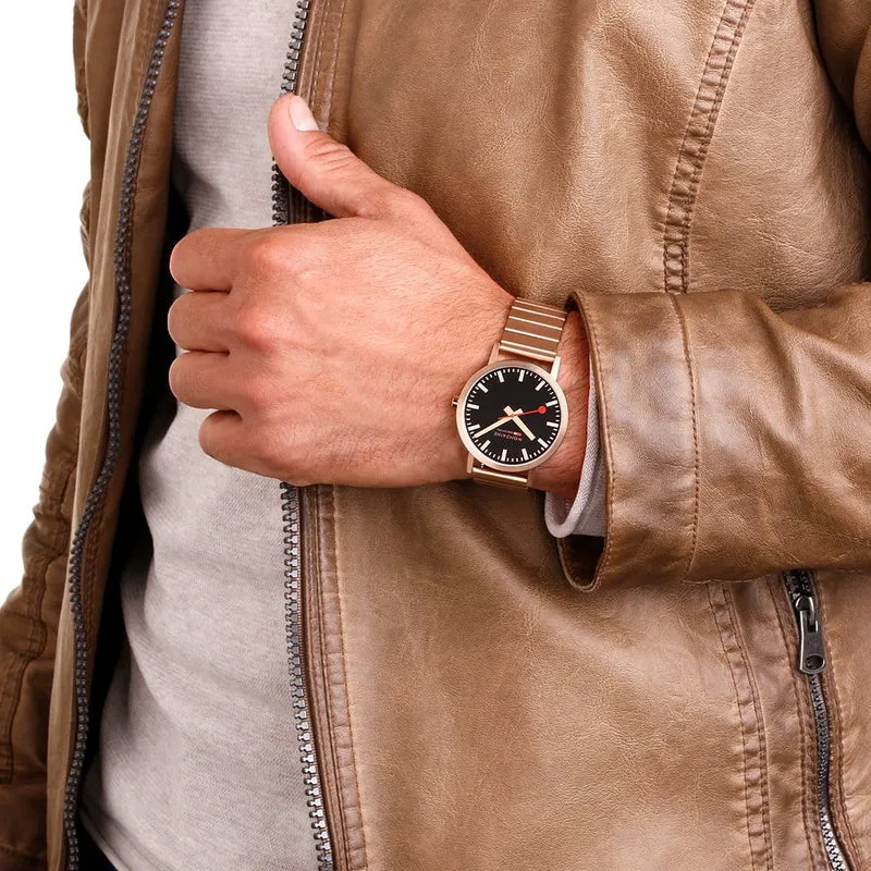 Mondaine Classic A660.30360.16SBR Herrenuhr Schwarz/Roségold • Schnellwechselsystem • Swiss Made