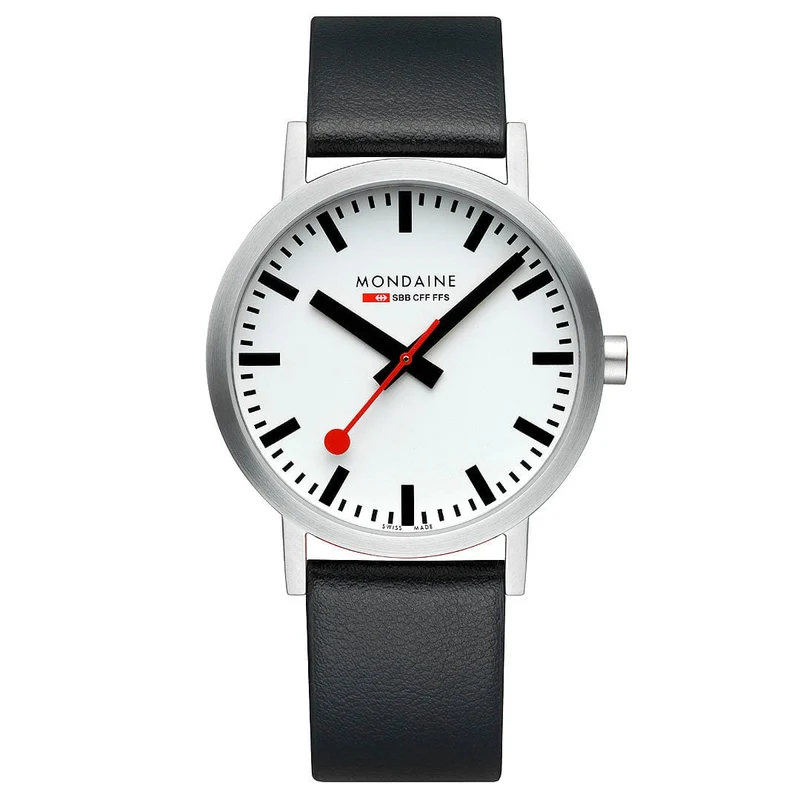 Mondaine Classic A660.30360.16SBBV Herrenuhr Schwarz • Veganes Traubenleder • Schweizer Quarzwerk