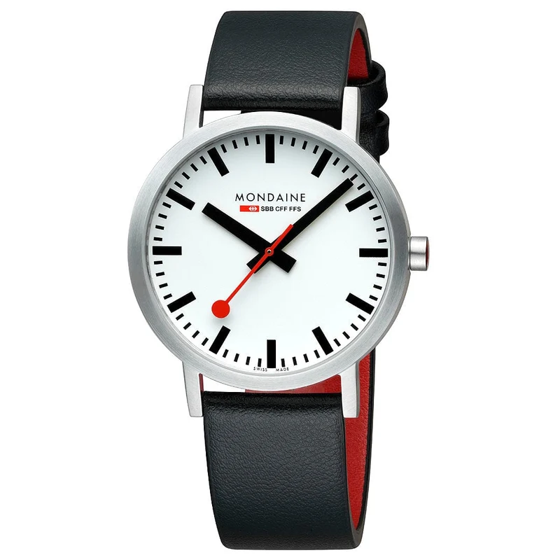 Mondaine Classic A660.30360.16SBBV Herrenuhr Schwarz • Veganes Traubenleder • Schweizer Quarzwerk